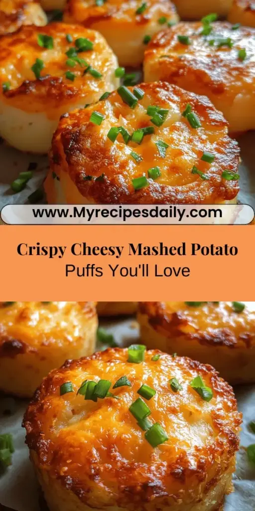 Discover the delicious world of Cheesy Mashed Potato Puffs, a perfect way to transform your leftover mashed potatoes into a delightful treat. With a crispy exterior and a gooey cheesy center, these bite-sized snacks are sure to impress at any gathering. This simple recipe combines sharp cheddar, Parmesan, and fresh ingredients for a flavor burst that pairs well with any meal or stands alone as an irresistible appetizer. Enjoy the comfort of home-cooked goodness in every puff!
