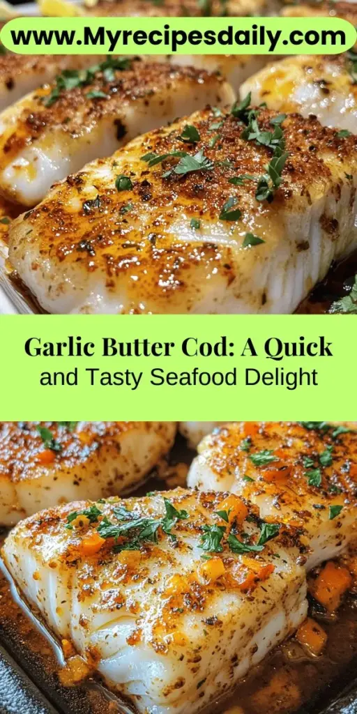Indulge in a culinary delight with this Garlic Butter Cod recipe, perfect for seafood lovers! Featuring tender, flaky cod cooked to perfection in a rich garlic butter sauce, this dish is both simple and bursting with flavor. Enhanced by fresh lemon juice and paprika, it's not just tasty but also packed with health benefits, making it a great addition to your diet. Ideal for weeknight meals or special occasions! #GarlicButterCod #SeafoodRecipe #HealthyEating #EasyDinner #CodFish