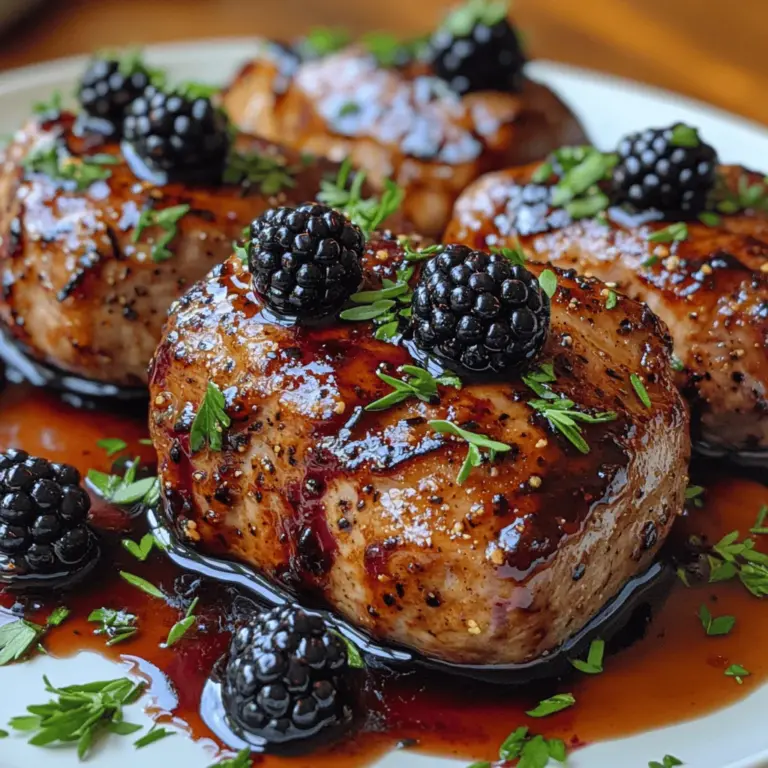 If you're searching for a dish that marries savory and sweet in a symphony of flavors, look no further than Blackberry Balsamic Glazed Pork. This exquisite recipe features tender pork tenderloin enveloped in a rich, tangy sauce made from fresh blackberries and balsamic vinegar. It’s a dish that not only dazzles the palate but also makes for an impressive centerpiece for any meal, whether a casual weeknight dinner or a special celebration.