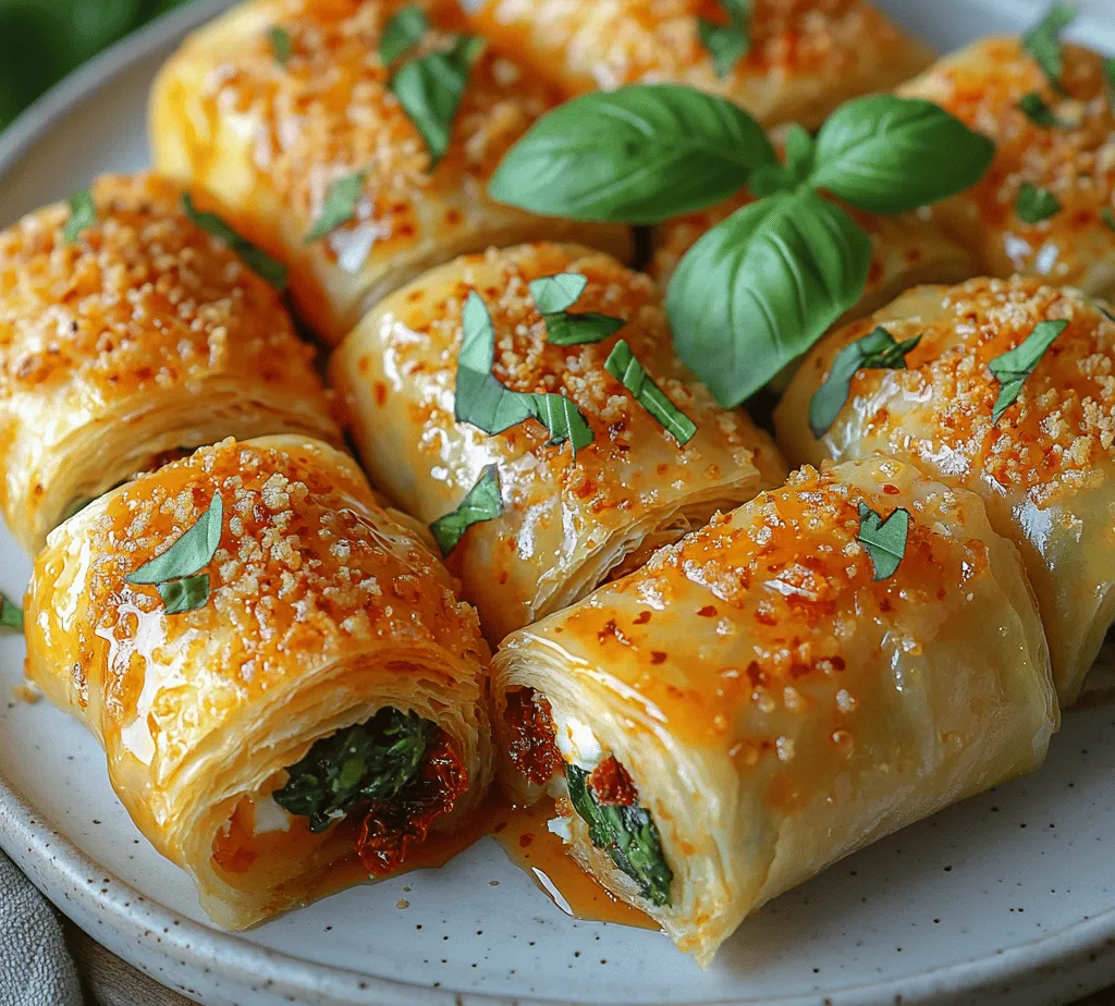 If you're in search of a delectable appetizer that combines crispy textures with rich, savory flavors, look no further than Crispy Oven-Fried Feta Rolls with Sweet Chili Honey. This dish is a delightful fusion of crunchy phyllo pastry and an indulgent filling made from creamy feta cheese, fresh spinach, and tangy sun-dried tomatoes. Each bite offers a satisfying crunch, followed by the savory goodness of the filling, all beautifully enhanced by a drizzle of sweet and spicy chili honey that takes the overall experience to new heights.
