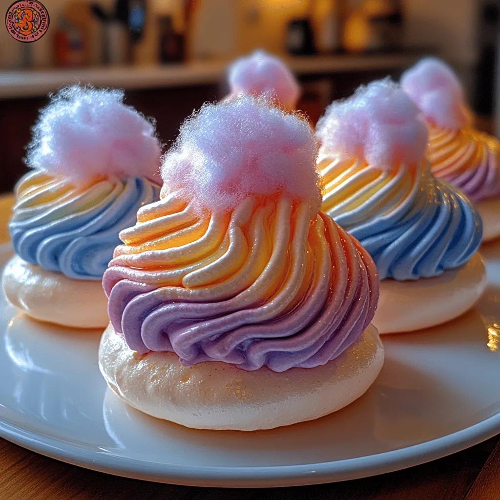 Meringues are enchanting little confections that have captured the hearts of dessert lovers around the world. Their light, airy texture and delicate sweetness make them a versatile treat that can be enjoyed on their own or as an elegant addition to various desserts. The subtle crunch of a perfectly baked meringue gives way to a soft, melt-in-your-mouth experience that is simply irresistible. In the realm of modern desserts, presentation plays a crucial role, and that’s where our whimsical Rainbow Cotton Candy Meringues come into play.