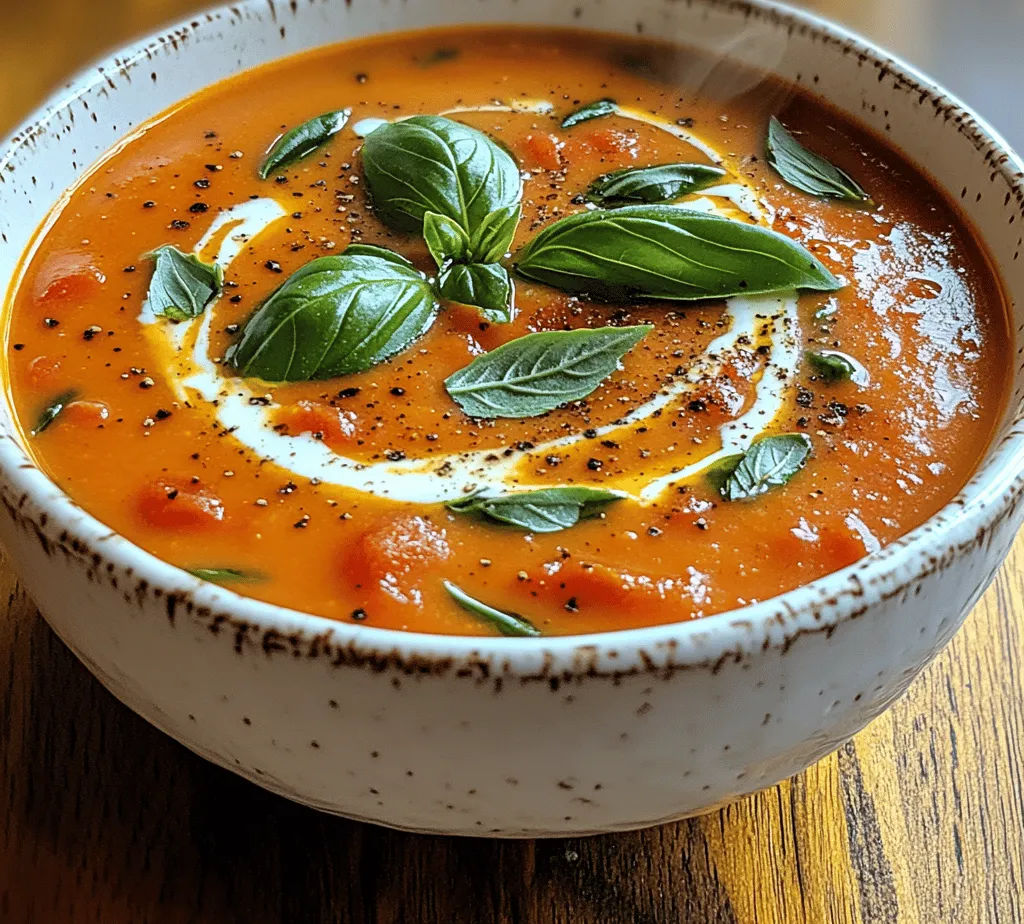 Creamy Tomato Basil Bliss Soup is a warm, comforting dish that combines the rich, luscious flavor of tomatoes with the aromatic touch of fresh basil. This delightful soup is not only pleasing to the palate but also visually appealing, with its vibrant red color and creamy texture. Each spoonful offers a burst of flavor that is both satisfying and invigorating, making it a favorite among many.
