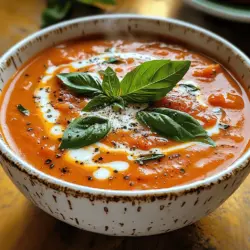 Creamy Tomato Basil Bliss Soup is a warm, comforting dish that combines the rich, luscious flavor of tomatoes with the aromatic touch of fresh basil. This delightful soup is not only pleasing to the palate but also visually appealing, with its vibrant red color and creamy texture. Each spoonful offers a burst of flavor that is both satisfying and invigorating, making it a favorite among many.