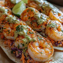 Dive into the vibrant flavors of the ocean with our Zesty Cilantro Lime Shrimp Tacos with Creamy Slaw. These tacos are not only a feast for the taste buds but also a visual delight, showcasing the beautiful colors and textures of fresh ingredients. The star of this dish is the shrimp, which is marinated in a zesty lime mixture, enhancing its natural sweetness while adding a refreshing kick. Paired with a crunchy, creamy slaw, each taco offers a delightful contrast of flavors and textures that will transport you to a sunny beachside fiesta.