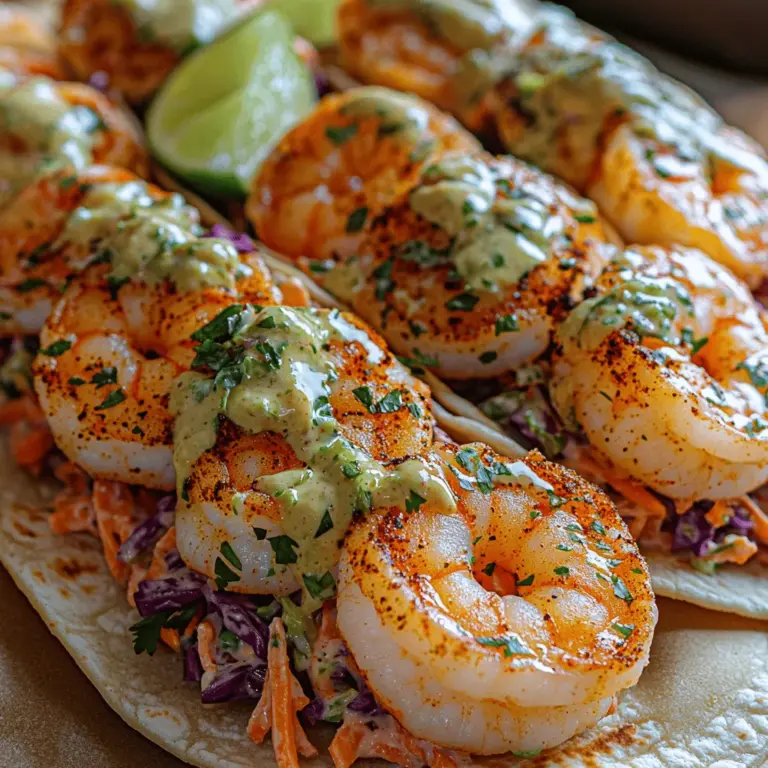Dive into the vibrant flavors of the ocean with our Zesty Cilantro Lime Shrimp Tacos with Creamy Slaw. These tacos are not only a feast for the taste buds but also a visual delight, showcasing the beautiful colors and textures of fresh ingredients. The star of this dish is the shrimp, which is marinated in a zesty lime mixture, enhancing its natural sweetness while adding a refreshing kick. Paired with a crunchy, creamy slaw, each taco offers a delightful contrast of flavors and textures that will transport you to a sunny beachside fiesta.