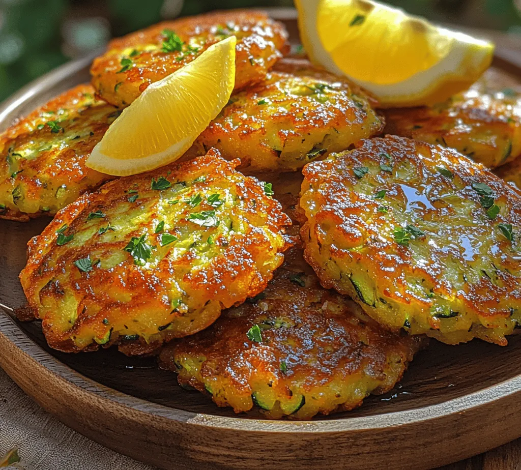 <strong>Zucchini</strong> Zucchini is the star of this recipe, and for good reason. This summer squash is not only low in calories but also rich in vitamins and minerals. It contains vitamin C, vitamin A, potassium, and antioxidants, making it an excellent choice for promoting overall health. Its mild flavor makes it adaptable to various dishes, and when grated for fritters, it adds moisture and a subtle sweetness that balances well with the other ingredients.” /></p>
</p>
<h3>Why Oil Temperature Matters for Texture and Flavor</h3>
</p>
<p>When frying, the temperature of the oil is crucial for achieving the perfect texture and flavor in your Crispy Lemon Parmesan Zucchini Fritters. If the oil is too cold, the fritters will absorb excess oil, resulting in a soggy texture. Conversely, if the oil is too hot, the outside may burn while the inside remains undercooked. The ideal frying temperature for these fritters is around 350°F (175°C). At this temperature, the fritters will cook evenly, developing a golden-brown exterior while retaining moisture inside.</p>
</p>
<h3>Signs That the Oil is Ready for Frying</h3>
</p>
<p>To determine if your oil has reached the perfect frying temperature, there are several signs to look for:</p>
</p>
<p>1. <strong>Temperature Test</strong>: Use a kitchen thermometer to check the oil’s temperature. Once it hits 350°F (175°C), you’re ready to fry.</p>
</p>
<p>2. <strong>Bubbles</strong>: When you drop a small piece of batter into the oil, it should sizzle and bubble around the edges. If the batter sinks without bubbling, the oil is too cold. If it splatters excessively or burns quickly, it’s too hot.</p>
</p>
<p>3. <strong>Visual Test</strong>: You’ll notice a slight shimmer on the surface of the oil, indicating it’s hot enough for frying.</p>
</p>
<h3>Frying the Fritters: Step-by-Step Process</h3>
</p>
<p><strong>Batch Cooking: Why It’s Crucial for Even Frying</strong></p>
</p>
<p>Frying your Crispy Lemon Parmesan Zucchini Fritters in batches is essential for several reasons. First, crowding the pan can lower the oil temperature significantly, leading to uneven cooking. Instead of adding all the fritters at once, fry them in small batches. This ensures each fritter has enough space to cook evenly and develop that desired crispiness. Aim for about 3-4 fritters per batch, depending on the size of your frying pan.</p>
</p>
<p><strong>Tips for Flipping and Achieving Golden Brown Perfection</strong></p>
</p>
<p>Flipping the fritters can be tricky, but it’s key to achieving that golden-brown perfection. Here are some tips:</p>
</p>
<p>1. <strong>Use a Thin Spatula</strong>: A thin spatula allows you to slide underneath the fritter without breaking it.</p>
</p>
<p>2. <strong>Wait for the Right Moment</strong>: Allow the fritters to cook undisturbed for about 3-4 minutes on the first side. They should naturally release from the pan when ready to flip. If they stick, they need a little more time.</p>
</p>
<p>3. <strong>Gently Flip</strong>: Once golden brown, gently slide the spatula under the fritter and flip it over in one smooth motion. Cook for an additional 2-3 minutes until the second side is golden.</p>
</p>
<h3>Draining and Serving: Ensuring Crispiness</h3>
</p>
<p><strong>The Role of Paper Towels in Maintaining Texture</strong></p>
</p>
<p>Once cooked, it’s vital to drain the fritters properly to maintain their crispy texture. Place them on a plate lined with paper towels to absorb any excess oil. This step is crucial, especially if you’re frying in batches, as it helps prevent the fritters from becoming greasy. Keep the fritters warm in a low-temperature oven (around 200°F or 95°C) while you finish frying the remaining batches.</p>
</p>
<h3>Creative Serving Suggestions for Presentation</h3>
</p>
<p>The presentation of your Crispy Lemon Parmesan Zucchini Fritters can elevate the overall dining experience. Here are a few creative ideas:</p>
</p>
<p>1. <strong>Platter Style</strong>: Arrange the fritters on a large serving platter, garnished with fresh herbs like parsley or dill for a pop of color.</p>
</p>
<p>2. <strong>Dipping Station</strong>: Create a small dipping station with various sauces, such as tzatziki, ranch, or a spicy aioli, allowing guests to choose their favorite.</p>
</p>
<p>3. <strong>Lemon Wedges</strong>: Serve with fresh lemon wedges on the side. A squeeze of lemon not only enhances the flavor but also adds a refreshing twist.</p>
</p>
<h3>Serving Suggestions and Pairing Ideas</h3>
</p>
<p><strong>Ideal Accompaniments for Zucchini Fritters</strong></p>
</p>
<p>To make your meal complete, consider pairing your fritters with some ideal accompaniments:</p>
</p>
<p>– <strong>Dipping Sauces</strong>: Complement the flavors of your fritters with tasty dipping sauces. Options like tzatziki sauce, garlic aioli, or a spicy sriracha mayo work wonderfully. These sauces enhance the flavor profile of the fritters and add a fun interactive element to your meal.</p>
</p>
<p>– <strong>Fresh Lemon Wedges</strong>: A classic pairing with fritters, lemon wedges not only brighten the dish but also provide a zesty flavor boost that perfectly complements the Parmesan and zucchini.</p>
</p>
<p><strong>Creative Ways to Serve Fritters</strong></p>
</p>
<p>– <strong>As a Side Dish to Main Courses</strong>: These fritters can serve as a delightful side dish to main courses like grilled chicken, fish, or a fresh salad. Their crispy texture and savory flavor balance well with heartier dishes.</p>
</p>
<p>– <strong>Transforming Fritters into a Light Meal</strong>: For a lighter meal option, serve the fritters over a bed of mixed greens, topped with cherry tomatoes and a light vinaigrette. This transforms them into a satisfying salad that highlights their crispiness while adding freshness.</p>
</p>
<h3>Nutritional Benefits of Zucchini Fritters</h3>
</p>
<p><strong>Understanding the Health Benefits</strong></p>
</p>
<p>Zucchini is often hailed as a superfood, and for good reason. It is low in calories and high in essential vitamins and minerals. A cup of shredded zucchini contains about 19 calories and is rich in vitamin C, potassium, and antioxidants. These nutrients contribute to overall health by supporting a healthy immune system and reducing inflammation.</p>
</p>
<p><strong>The Role of Parmesan Cheese in Providing Essential Nutrients</strong></p>
</p>
<p>Parmesan cheese not only adds a depth of flavor to your fritters but also contributes essential nutrients. It’s a good source of calcium and protein, both of which are vital for bone health and muscle maintenance. However, moderation is key. The cheese enhances flavor without overwhelming the dish with calories.</p>
</p>
<p><strong>Balancing Flavor and Nutrition</strong></p>
</p>
<p>To enjoy these fritters without guilt, consider the following modifications:</p>
</p>
<p>– <strong>Healthier Cooking Methods</strong>: Instead of frying, consider baking the fritters. Brush them lightly with olive oil and bake at 400°F (200°C) until golden and crispy, which can significantly reduce the calorie count.</p>
</p>
<p>– <strong>Dietary Restrictions</strong>: For gluten-free options, substitute all-purpose flour with almond flour or gluten-free breadcrumbs. Additionally, for a vegan version, you can replace the egg with a flaxseed egg or applesauce and use nutritional yeast instead of Parmesan.</p>
</p>
<h3>Conclusion</h3>
</p>
<p>Crispy Lemon Parmesan Zucchini Fritters are not just an enjoyable dish; they represent a harmonious blend of health and flavor, making them perfect for various dining occasions. By mastering the preparation and cooking techniques outlined, you can create a dish that is not only delicious but also visually appealing and nutritionally beneficial. Embrace these fritters in your culinary repertoire and enjoy a delightful treat that your family and friends will love. Whether as a delectable appetizer, a side dish, or a light meal, these fritters promise to satisfy and impress at any gathering. Enjoy your cooking adventure and the delightful crunch of these irresistible fritters!</p>
</div>