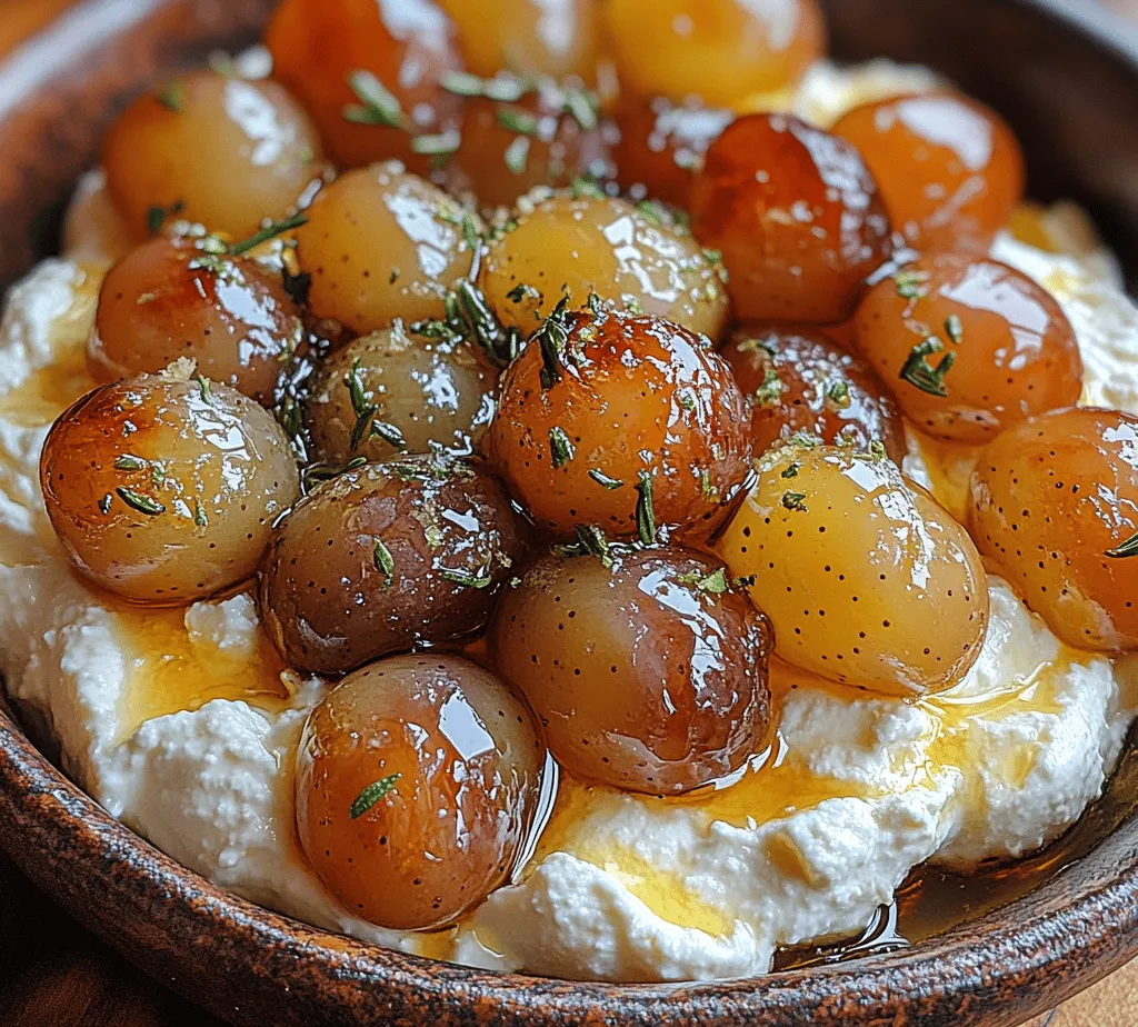 One of the most appealing aspects of Creamy Whipped Ricotta with Caramelized Grapes is its versatility. It can serve as a sophisticated starter during a dinner party, a refreshing dessert that pleases the palate, or even a delightful addition to your afternoon snack routine. The beauty of this dish lies in its balance of flavors and textures. The creamy ricotta provides a velvety base, while the caramelized grapes add a burst of sweetness and a slightly sticky texture that harmonizes beautifully with the soft cheese.