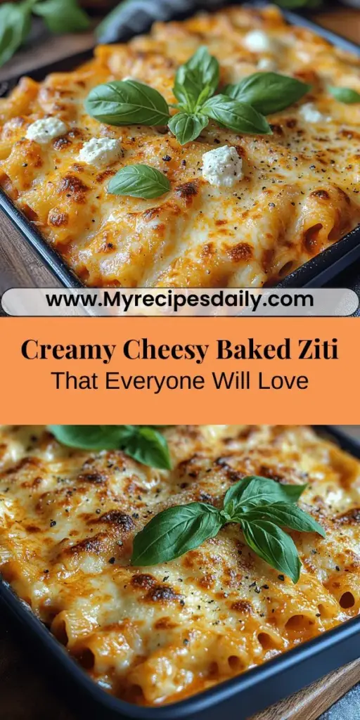 Discover the ultimate comfort food with this creamy cheesy baked ziti recipe! Perfect for family dinners or special gatherings, this Italian-American classic combines ziti pasta, quality meats, and a trio of delicious cheeses. With layers of rich sauce, sautéed aromatics, and a golden cheese topping, every bite is a delightful experience. Whether you're an experienced cook or a novice, this approachable recipe will impress everyone at your table. Enjoy the warmth of home-cooked goodness!