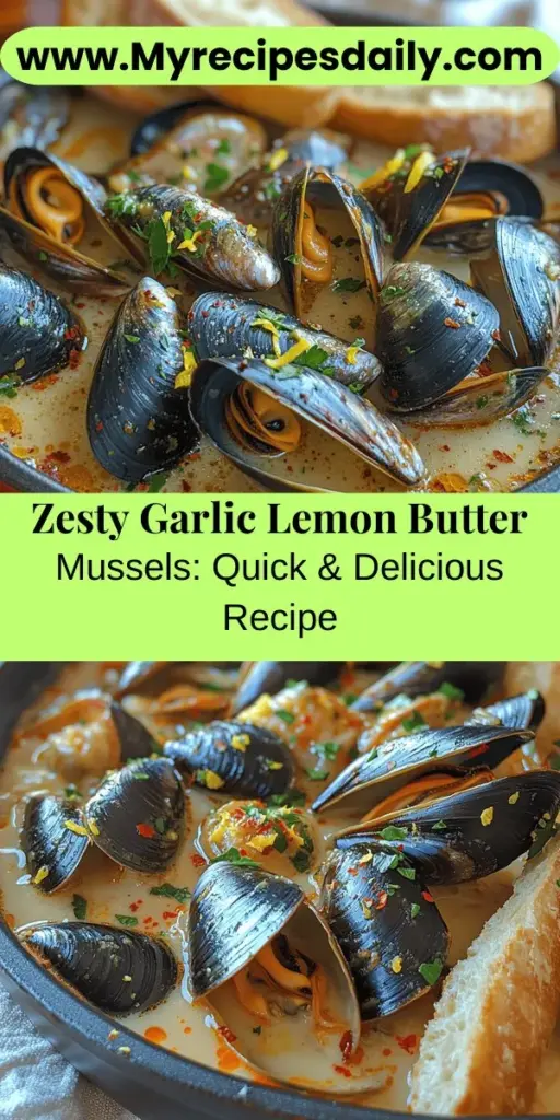 Discover the delightful flavors of Zesty Garlic Lemon Butter Mussels with this easy and appetizing recipe. Fresh mussels are combined with aromatic garlic, zesty lemon, and rich butter to create a gourmet dish that's perfect for any occasion. Not only delicious, but mussels are also packed with protein and omega-3 fatty acids, making them a nutritious choice. Enjoy a taste of the ocean right at home and impress your friends and family with this simple yet elegant seafood dish.