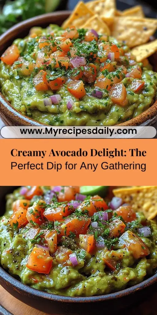 Discover the irresistible Creamy Avocado Delight, a versatile dip perfect for any occasion! This healthy and delicious recipe combines ripe avocados, fresh tomatoes, zesty lime juice, and a hint of garlic for a creamy texture and burst of flavor. Great as a dip with chips, spread on sandwiches, or as a topping for tacos and salads, this dish is sure to impress. Enjoy the nutritional benefits of avocados while indulging in a delightful treat that's easy to prepare!