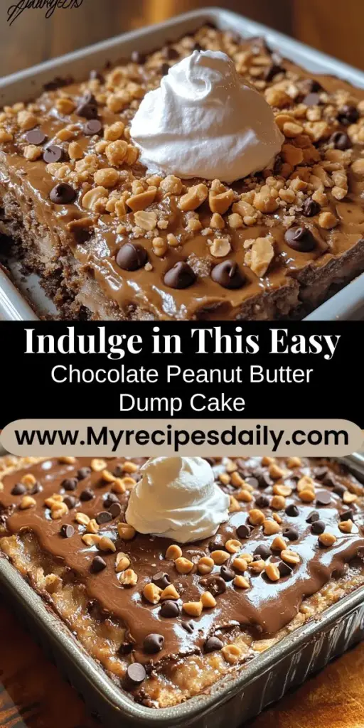Indulge in the delightful world of desserts with this Decadent Chocolate Peanut Butter Dump Cake recipe. This easy-to-make treat combines the classic flavors of chocolate and creamy peanut butter, creating a moist, fudgy cake that requires minimal effort. Just dump your ingredients into a pan and let the oven work its magic. Perfect for any occasion, this cake is sure to impress friends and family with its rich taste and gooey chocolate-peanut butter pockets. Enjoy a slice warm or topped with whipped cream and a scoop of ice cream for the ultimate dessert experience!