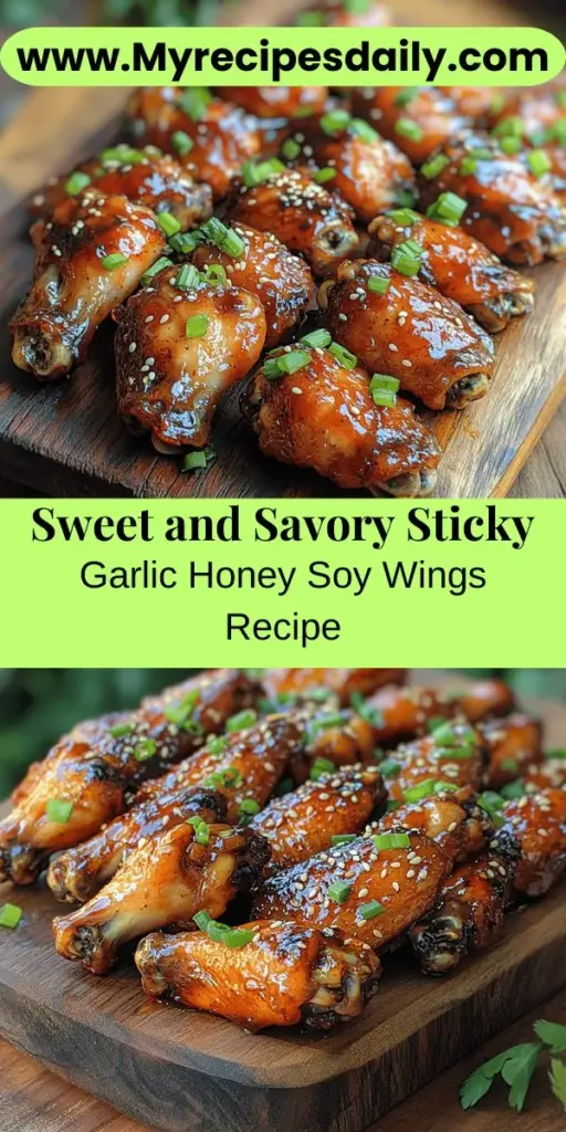 Indulge in the delicious flavors of Sticky Garlic Honey Soy Wings with this easy-to-follow recipe. Perfect as a crowd-pleasing appetizer or a satisfying main course, these wings offer a mouthwatering combination of garlic, sweet honey, and savory soy sauce. Enjoy the sticky glaze that adds a delightful texture, making each bite irresistible. Ideal for game day, parties, or family dinners, your guests will keep coming back for more! Discover the simple steps to create this delectable dish at home.