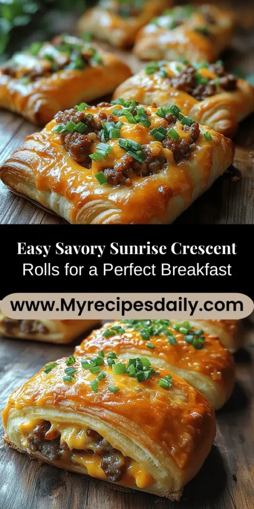 Start your day with a burst of flavor and convenience with Savory Sunrise Crescent Rolls! These delicious breakfast pastries combine flaky, buttery dough with a hearty filling of breakfast sausage, cheese, and fresh green onions. Perfect for busy mornings or leisurely brunches, they are easy to customize to suit your taste. Follow our simple step-by-step guide to prepare these delightful rolls and elevate your breakfast routine. Enjoy a warm, satisfying meal any time of day!