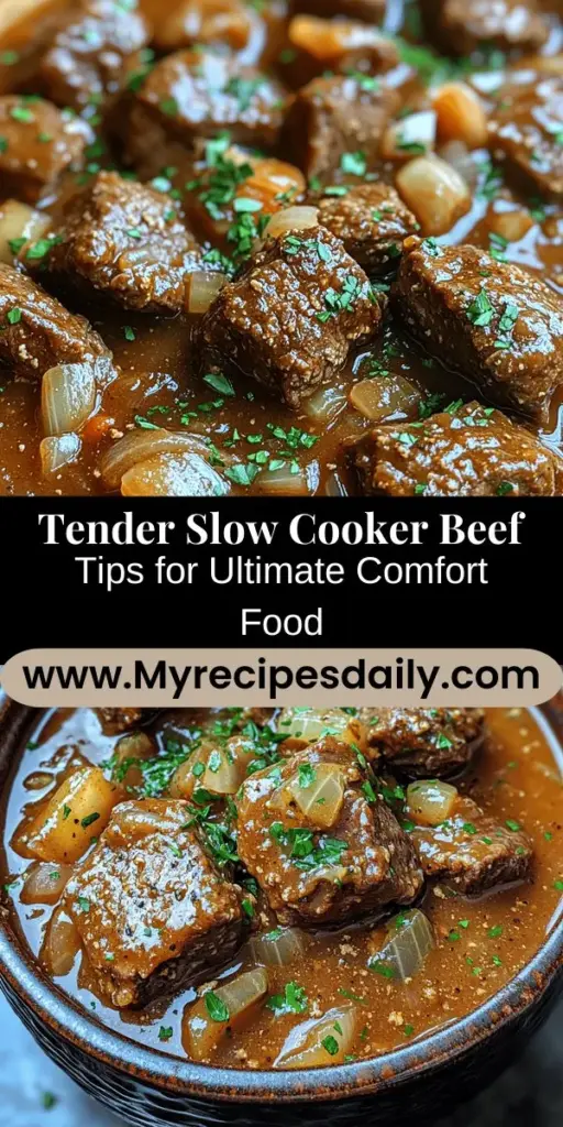 Discover the comfort of home-cooked goodness with Tender & Tantalizing Slow Cooker Smothered Beef Tips. This easy recipe combines juicy beef stew meat with rich broth, savory seasonings, and aromatic vegetables, all cooked to perfection in your slow cooker. Ideal for busy weeknights or cozy weekends, this dish promises melt-in-your-mouth tenderness and a flavorful experience. Pair it with mashed potatoes, rice, or crusty bread for a fulfilling meal that's sure to delight your family. Enjoy the simple pleasures of delicious comfort food!