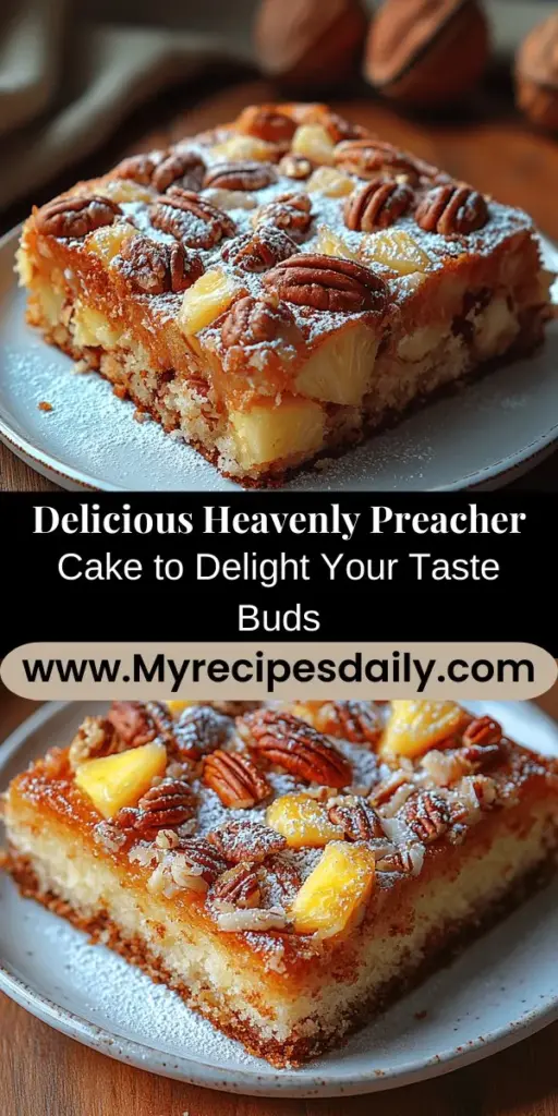 Discover the deliciousness of Heavenly Preacher Cake, a Southern dessert that combines the moist richness of buttermilk with the delightful flavors of shredded coconut, crushed pineapple, and crunchy nuts. Perfect for gatherings and family reunions, this cake is not only a treat for the taste buds but also steeped in tradition and community spirit. Explore the key ingredients, baking tips, and serving suggestions to create an exceptional dessert that will impress everyone at your next celebration.
