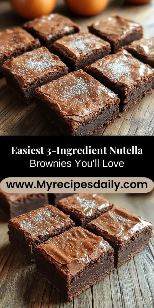 Satisfy your chocolate cravings with these decadent 3-ingredient Nutella brownies! Made with Nutella, eggs, and all-purpose flour, this simple recipe creates rich and fudgy brownies without the hassle of a long ingredient list. Perfect for any occasion, these brownies are quick to prepare and sure to impress. Discover the joy of baking with minimal effort and treat yourself to a delightful dessert that's both easy and indulgent. Enjoy every bite!