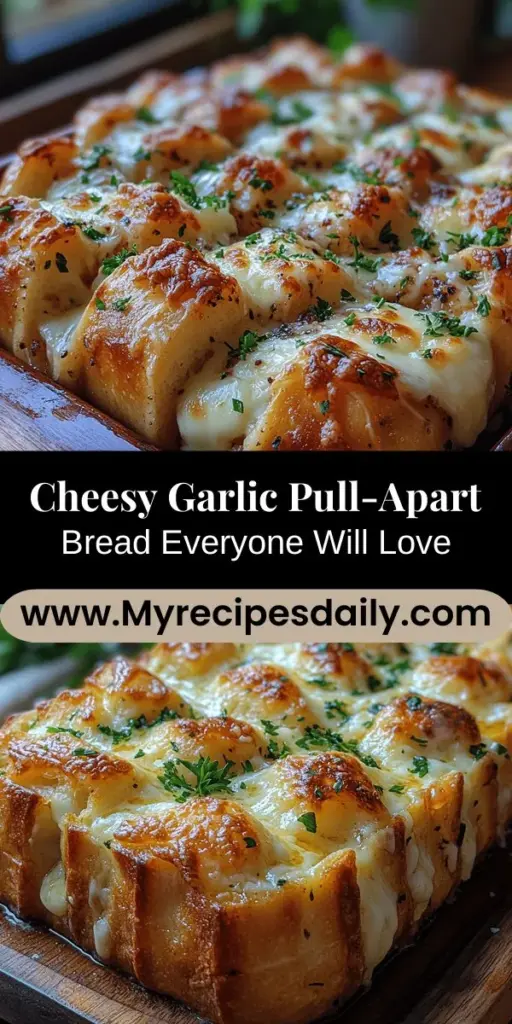 Indulge in the delightful experience of Cheesy Garlic Bliss Pull-Apart Bread, a perfect dish for any gathering. This warm, golden bread reveals gooey cheese and aromatic garlic in every pull, making it an irresistible comfort food. Ideal as an appetizer, side, or snack, this versatile recipe will impress your guests with its rich flavors and inviting aroma. Enjoy the simple joy of sharing bites of melty goodness at your next event.