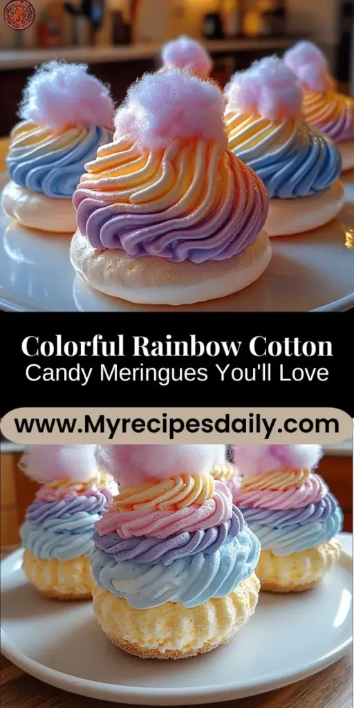 Discover the joy of baking with this colorful Rainbow Cotton Candy Meringues recipe! These whimsical, airy confections combine the delicate texture of meringues with the playful flavors of cotton candy, making them a delightful addition to any celebration. Learn how to create these stunning treats using simple ingredients like egg whites, sugar, and vibrant food coloring. Perfect for parties or just to satisfy your sweet tooth, these meringues will bring a smile to everyone’s face. Treat yourself and your loved ones to a taste of nostalgia and creativity in the kitchen!