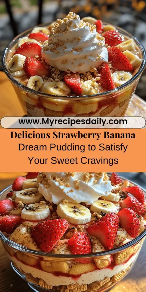 Indulge in the delightful Strawberry Banana Dream Pudding, a perfect blend of freshness and creaminess. This dessert pairs vibrant strawberries and sweet bananas in a rich, velvety pudding. Easy to make and visually stunning, it's ideal for gatherings or a cozy night in. Layer the creamy pudding with fruit and top with airy whipped cream for a treat that appeals to all ages. Let your culinary creativity shine as you whip up this nostalgia-filled dessert!