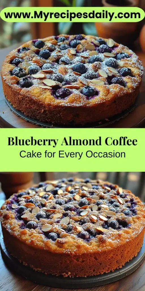 Discover the deliciousness of Blueberry Almond Delight Coffee Cake, a perfect addition to any gathering or morning routine. This cake features a delightful blend of sweet blueberries, crunchy almonds, and aromatic cinnamon, all wrapped in a moist, buttery base. Made with wholesome ingredients, it offers a guilt-free indulgence that’s packed with nutrients. Whether served warm with coffee or at room temperature, this treat is sure to impress and create lasting memories around the table.