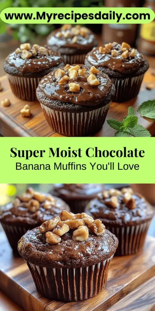 Indulge in the rich flavors of Super Moist Chocolate Banana Muffins with this easy-to-follow recipe. Perfect for breakfast, snacks, or desserts, these muffins combine ripe bananas and cocoa for a delightful treat everyone will love. Each bite is packed with moist goodness, thanks to key ingredients like melted butter and eggs. Customize them with optional nuts or chocolate chips for extra crunch. Bake a batch to share, and enjoy the sweet aroma that fills your kitchen!