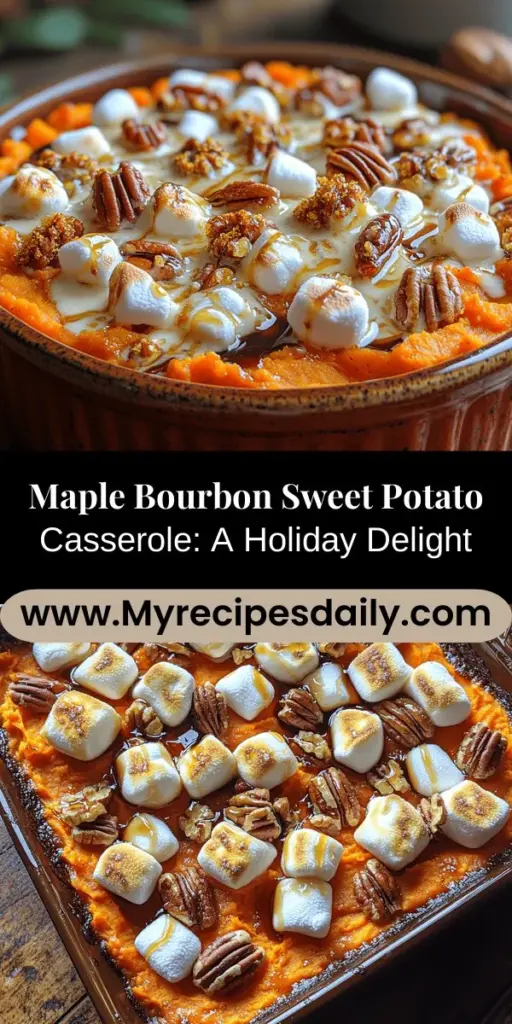 Discover the deliciousness of Maple Bourbon Sweet Potato Casserole, the perfect dish for holiday gatherings and family dinners. This delightful recipe combines the natural sweetness of sweet potatoes with rich maple syrup and smooth bourbon, creating a unique and comforting flavor profile. Rich in vitamins and fiber, this casserole is as nutritious as it is tasty. Complete with warming spices, it's sure to become a favorite at your table, leaving everyone craving seconds. Perfect for any occasion!