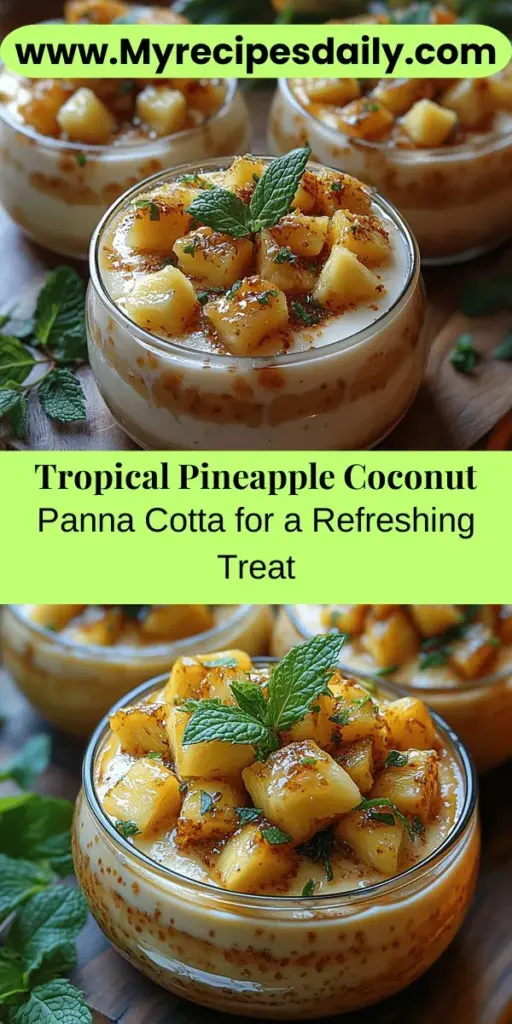 Indulge in the tropical vibes with this Tropical Breeze Pineapple Coconut Panna Cotta! This refreshing dessert combines the creamy richness of coconut milk and heavy cream with the sweetness of fresh pineapple, creating a luscious treat perfect for summer gatherings. Easy to make and incredibly versatile, it can be garnished with fresh mint or additional fruit. Discover the vibrant flavors that will transport your taste buds to paradise with every delightful bite!