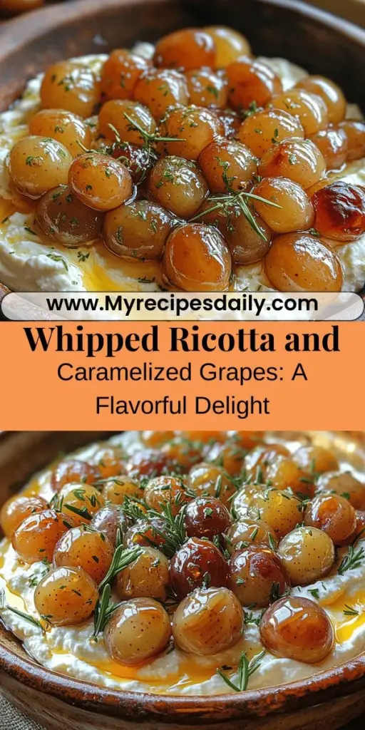 Indulge in the exquisite flavors of Creamy Whipped Ricotta with Caramelized Grapes, a delightful dish that combines rich, velvety ricotta with the sweet, roasted notes of caramelized grapes. Perfect for any occasion, whether as an elegant appetizer, a light dessert, or a delicious snack, this versatile recipe invites creativity. Enjoy the harmony of textures and flavors, and consider garnishing with fresh herbs for an aromatic finish that elevates the entire experience.