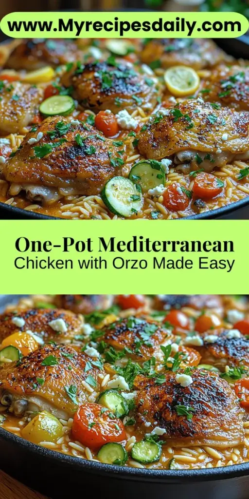 Discover the joy of cooking with this One-Pot Mediterranean Bliss Chicken with Orzo recipe, perfect for busy weeknights. This vibrant, flavorful meal combines tender chicken thighs, nourishing orzo, and an array of colorful vegetables, all blended with aromatic herbs and spices. It's easy to prepare, requiring just one pot and minimal cleanup, making it a fantastic option for those seeking a wholesome yet delicious dish. Enjoy a taste of the Mediterranean in every bite while nourishing your body with fresh ingredients. Perfect for families and gatherings, this recipe guarantees satisfaction and convenience.