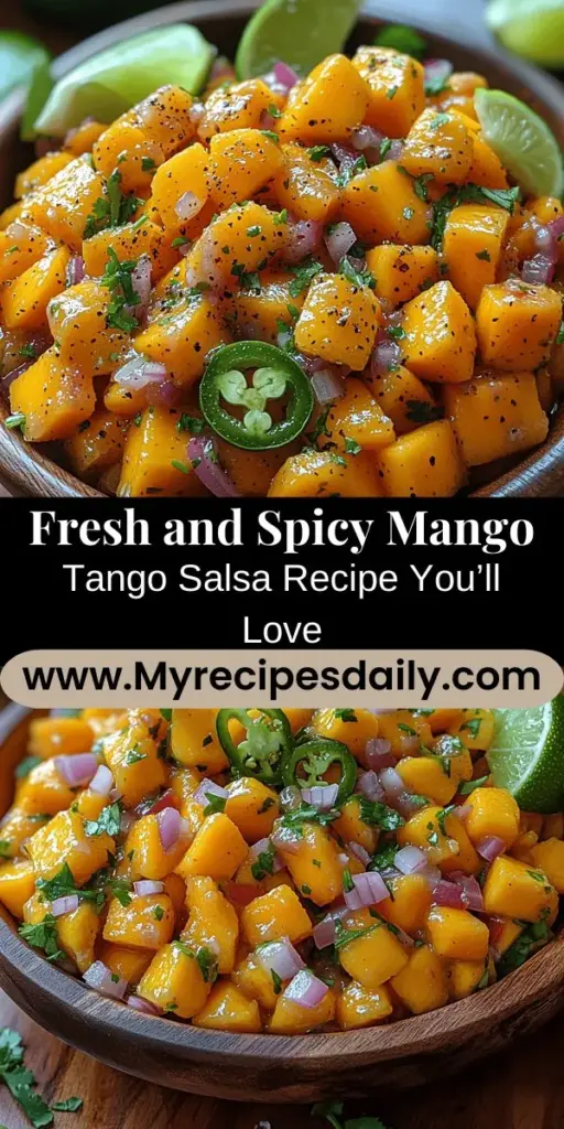 Discover the lively flavors of Mango Tango Salsa, a perfect blend of sweetness and spice that captures the essence of summer. Made with fresh, vibrant ingredients like juicy mangoes, crunchy red bell peppers, and zesty lime juice, this salsa is an irresistible addition to any meal. Serve it as a dip, on grilled meats, or with tacos for a delightful twist. Packed with vitamins and antioxidants, Mango Tango Salsa is a guilt-free treat that nourishes the body while elevating your dining experience. Enjoy this versatile dish that’s perfect for any occasion!