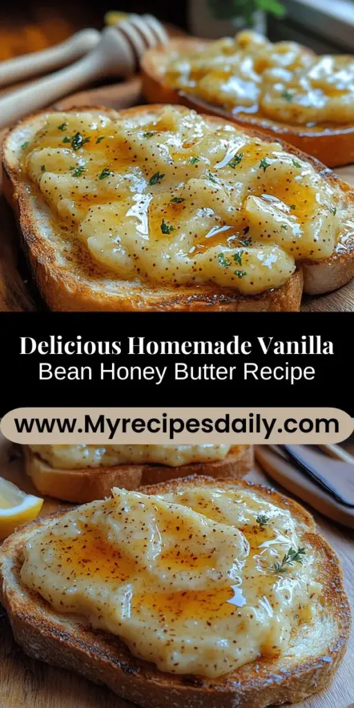 Discover the sweet and savory delight of homemade Vanilla Bean Honey Butter! This creamy spread enhances everything from warm biscuits to fresh fruits. With simple ingredients like unsalted butter, high-quality honey, and real vanilla beans, you can create a luxurious treat tailored to your taste. Perfect for breakfast or as a dip, this versatile honey butter will elevate your culinary creations. Learn how to make this delightful spread and indulge in its rich flavors today!