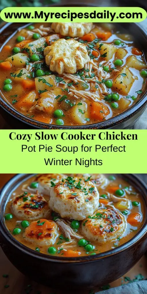 Warm up your chilly evenings with this Cozy Slow Cooker Chicken Pot Pie Soup, a comforting blend of tender chicken, fresh vegetables, and creamy goodness. This easy recipe captures all the flavors of traditional chicken pot pie without the fuss of pie crust, making it perfect for busy nights. Layer your ingredients in a slow cooker and let the magic happen—soon, you'll come home to the delicious aroma of this heartwarming soup, perfect for sharing with family and friends. Discover the key ingredients and preparation tips to make this dish your new go-to comfort food.