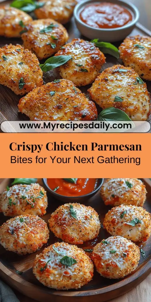 Discover the irresistible delight of Crispy Chicken Parmesan Bites, the perfect appetizer for any gathering. These bite-sized treats combine tender chicken, rich parmesan cheese, and aromatic herbs, all wrapped in a crunchy coating. Ideal for sharing with family and friends, they pair wonderfully with marinara sauce for dipping. This guide walks you through preparing, cooking, and serving these crowd-pleasers, ensuring every bite is packed with flavor and satisfaction. Get ready to impress your guests with this modern twist on a classic dish!