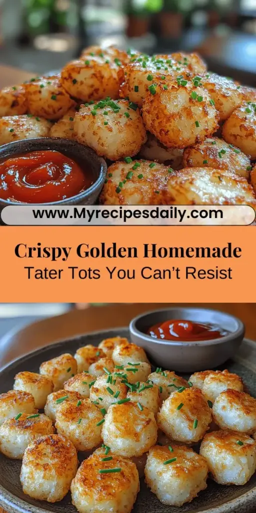 Discover the joy of making crispy golden homemade tater tots with this easy recipe! Perfect for family dinners, parties, or game-day snacks, these tasty bites deliver a satisfying crunch and fluffy interior. Learn how to choose the best russet potatoes, season them just right, and fry them to perfection. With simple ingredients and easy steps, you can create a comforting classic that delights kids and adults alike. Enjoy the homemade goodness today!