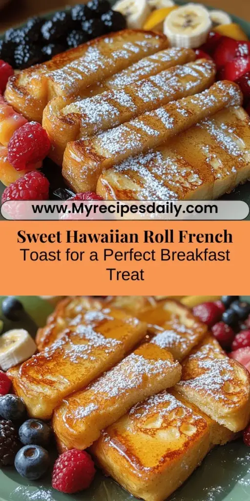 Elevate your breakfast game with Hawaiian Roll French Toast, a delicious twist on the classic dish! This recipe features soft, sweet Hawaiian rolls soaked in a custard mixture, resulting in a rich, indulgent French toast that’s perfect for busy mornings or special brunches. With simple ingredients like eggs, milk, vanilla, and warm spices, each slice is a tropical delight. Top it off with maple syrup, fresh fruit, or whipped cream for an unforgettable meal that delights everyone at the table. Enjoy the flavors of paradise in your kitchen!
