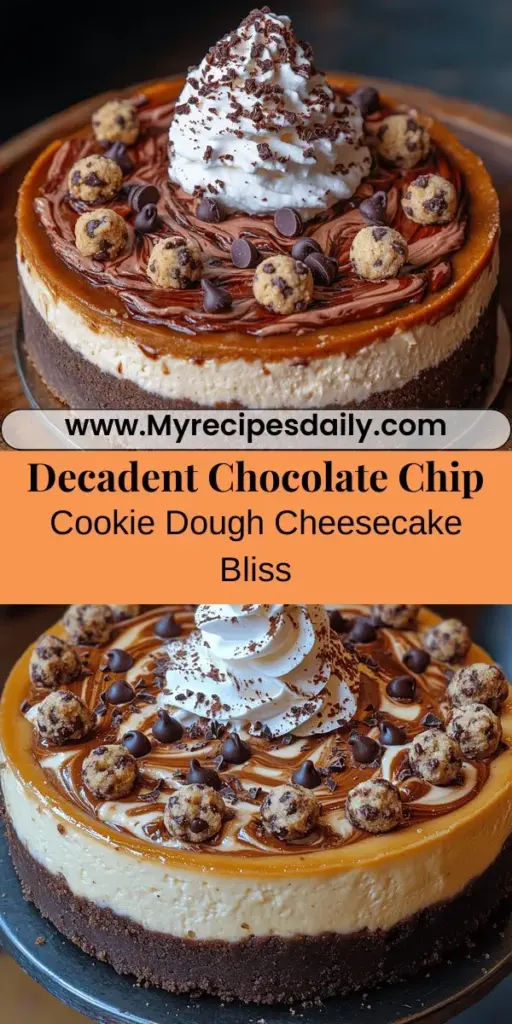 Indulge in the ultimate dessert experience with a decadent chocolate chip cookie dough cheesecake. This irresistible treat layers creamy cheesecake, chewy cookie dough, and a crunchy graham cracker crust for a delightful combination of flavors and textures. Perfect for any occasion, this recipe is sure to become a favorite among friends and family. Create a stunning dessert that not only looks impressive but tastes incredible!