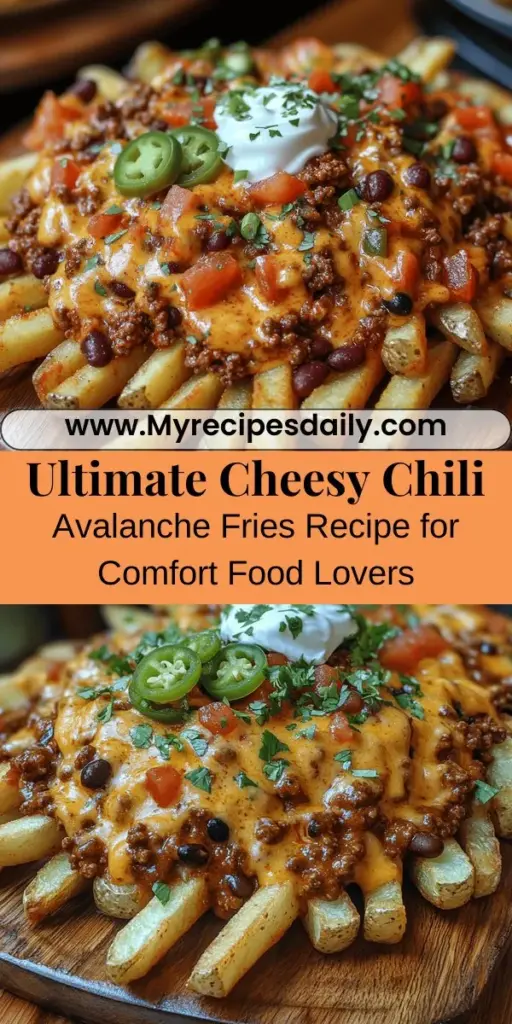 Discover the ultimate comfort food with Cheesy Chili Avalanche Fries, a dish that perfectly combines crispy fries, hearty chili, and creamy cheese sauce. Ideal for game days and cozy nights, this recipe is all about customization, allowing you to experiment with different meats, cheeses, and toppings like jalapeños and sour cream. Elevate your dining experience with this crowd-pleasing delight that offers endless flavor possibilities and indulgence. Get ready to impress your family and friends!