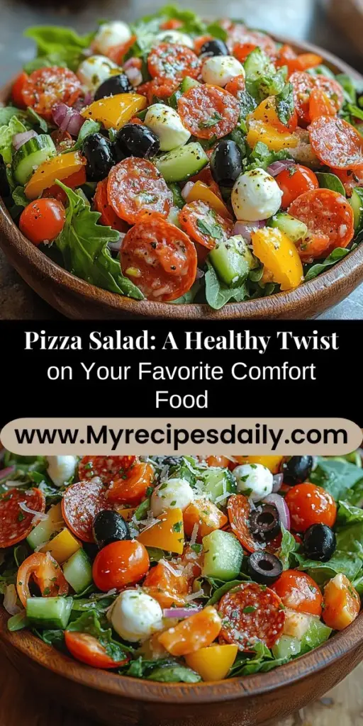 Elevate your salad game with the innovative Pizza Salad—a mouthwatering blend of classic pizza flavors reinvented for a healthy twist. Combining fresh greens with zesty tomatoes, creamy mozzarella, crunchy bell peppers, and savory pepperoni, this dish satisfies both pizza cravings and health goals. Perfect for any meal or gathering, the Pizza Salad is vibrant, nutritious, and easy to customize. Dive into this delicious fusion and enjoy every bite!