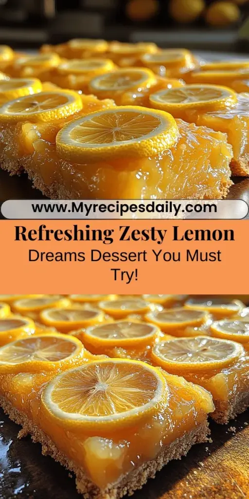 Discover the refreshing delight of Zesty Lemon Dreams, a dessert that brings vibrant flavors to any occasion. This easy-to-follow recipe combines a crunchy graham cracker crust with a creamy, zesty lemon filling, creating a delicious contrast that will impress your guests. Made with fresh ingredients, including real lemon juice, this dessert captures the essence of sunny days and cheerful gatherings. Perfect for summer events or any celebration, Zesty Lemon Dreams is sure to brighten your table and tantalize your taste buds!
