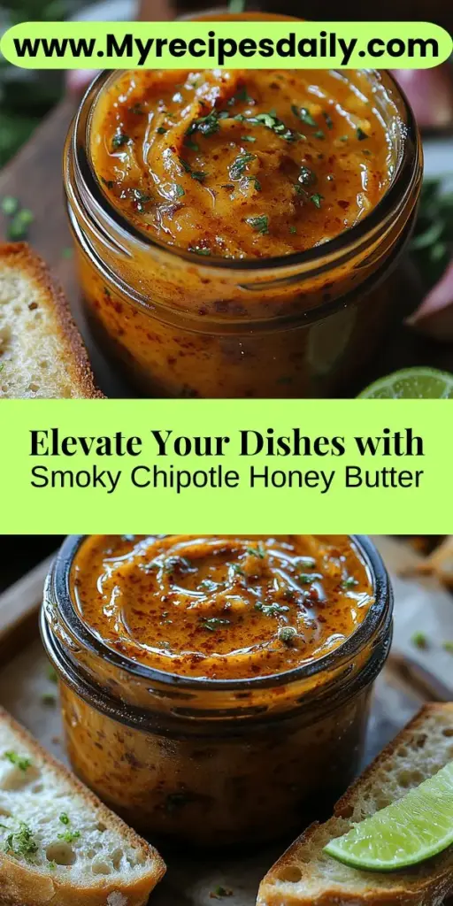 Elevate your meals with Smoky Chipotle Honey Butter, a delicious blend of smoky, sweet, and spicy flavors. This easy recipe combines unsalted butter, honey, chipotle peppers, and smoked paprika for a versatile condiment perfect for warm bread, grilled meats, or sautéed vegetables. With just a few simple ingredients, you'll impress your guests and family with this unique twist on traditional butter. Discover endless ways to use it and enhance your culinary creations!