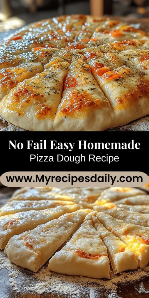 Unlock the joy of homemade pizza with this easy, no-fail pizza dough recipe! Perfect for beginners and experienced chefs alike, this guide simplifies the process of creating a soft, chewy crust with a crispy finish. Discover how yeast, flour, and a few simple ingredients come together to make your pizza dreams come true. Follow our step-by-step instructions and tips for kneading, rising, and baking your way to the ultimate pizza experience at home. Enjoy endless topping possibilities and the satisfaction of sharing your creation with loved ones!