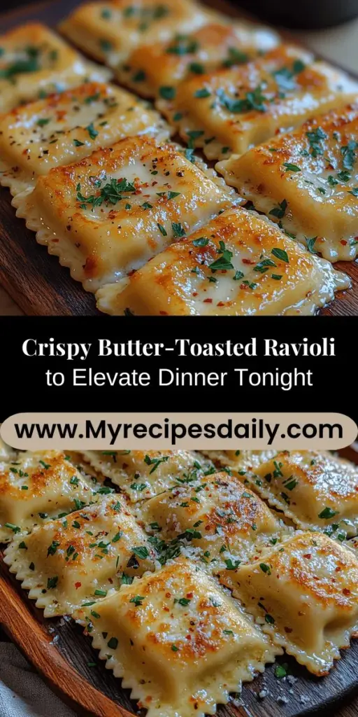 Butter-Toasted Ravioli is a delightful culinary adventure that transforms traditional pasta into a crispy, golden treat. This recipe combines the rich flavors of butter and garlic with the savory goodness of your favorite ravioli, whether fresh or frozen. Perfect for dinner parties or cozy nights in, this dish is easy to prepare and sure to impress. Elevate your pasta game with the added crunch, rich Parmesan, and a sprinkle of fresh herbs for a satisfying meal. Recreate this mouthwatering dish at home and enjoy the delicious results!