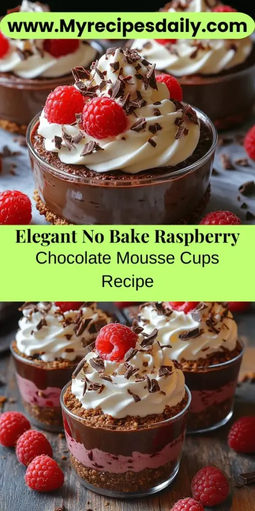 Indulge in culinary romance with Marry Me No Bake Raspberry Chocolate Mousse Cups. This exquisite dessert combines rich chocolate mousse and tart fresh raspberries in a delightful no-bake format. Perfect for special occasions or cozy date nights, these elegant treats feature a chocolate graham cracker crust and are topped with fresh whipped cream. Easy to prepare and visually stunning, they are sure to impress anyone who takes a bite. Elevate your dessert game today!