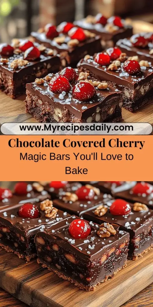 Treat yourself to a delightful dessert with these Chocolate Covered Cherry Magic Bars! Combining the richness of chocolate with the tartness of cherries, this recipe features layers of crispy graham cracker crust, gooey sweetened condensed milk, and crunchy nuts. Perfect for any occasion, these bars not only taste heavenly but also look stunning on any dessert table. Create sweet memories as you share these mouthwatering treats with loved ones!