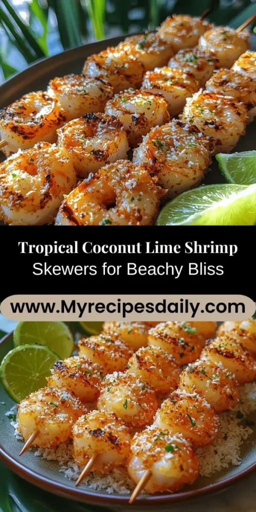 Transport yourself to a sun-kissed beach with these Tropical Paradise Coconut Lime Shrimp Skewers. Bursting with vibrant colors and tropical flavors, this dish features succulent shrimp marinated in creamy coconut milk and zesty lime. Perfect for any occasion, they serve as an impressive appetizer or main course. Easy to prepare and visually stunning, this recipe is a delightful addition to your summertime gatherings. Enjoy this taste of paradise today!