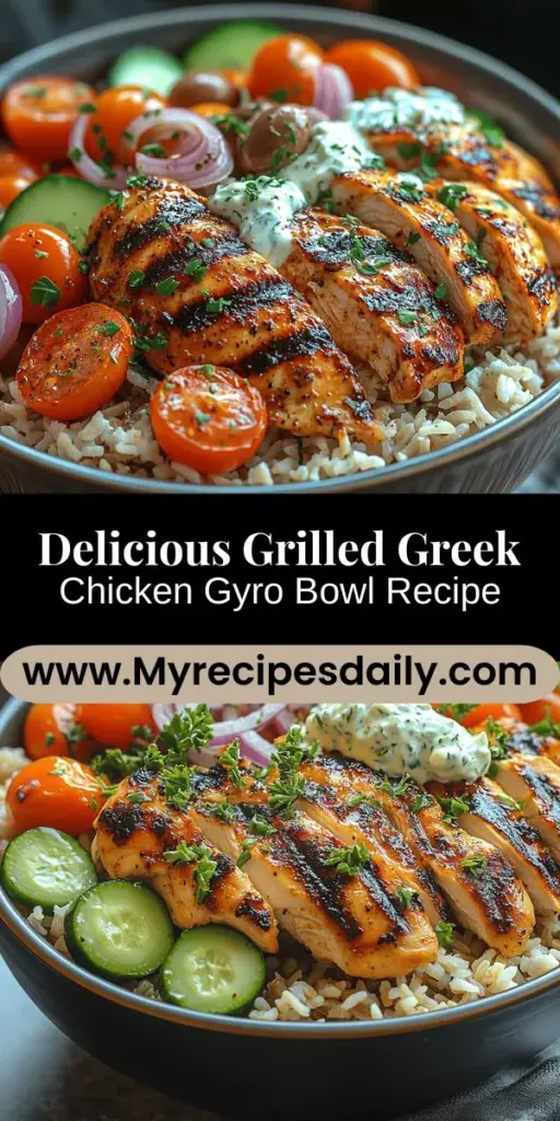 Dive into the vibrant world of Mediterranean cuisine with this delicious Grilled Greek Chicken Gyro Bowl! Experience the juicy goodness of marinated chicken, fresh veggies, and creamy tzatziki, all served over a nutritious base of brown rice or quinoa. Perfect for family dinners, meal prep, or entertaining, this bowl balances flavors and textures while providing a healthful meal. Discover how to elevate your dining experience with simple yet impactful ingredients and cooking techniques. Enjoy a taste of the Mediterranean right at home!