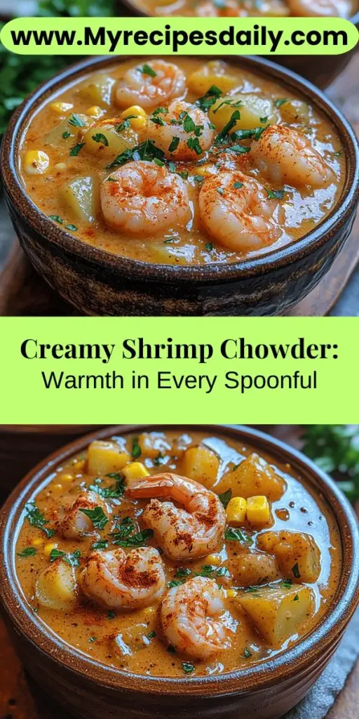 Discover the creamy goodness of shrimp chowder, a classic seafood dish that warms the heart and soul. This delightful recipe brings together fresh shrimp, vibrant vegetables, and a rich, velvety broth that is perfect for cozy dinners or family gatherings. Whether you're a novice cook or a seasoned chef, you'll find this chowder easy to prepare and full of flavor. Customize it with your favorite ingredients to create a satisfying meal that your loved ones will adore. Enjoy a comforting bowl of this delicious shrimp chowder today!