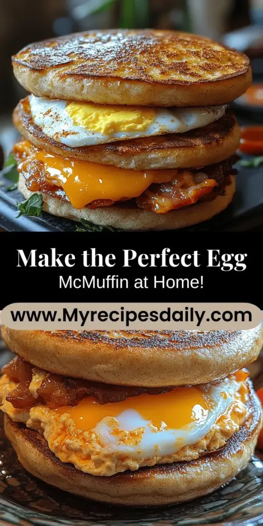 Bringing the iconic taste of McDonald's Egg McMuffin straight to your kitchen is simple with this ultimate copycat recipe. Enjoy a perfectly toasted English muffin layered with savory Canadian bacon, a rich egg cooked to your preference, and a slice of melting cheese. Customize your homemade sandwich to suit your taste while saving money and time on busy mornings. Discover how easy it is to create this breakfast favorite and impress your family or guests with a delicious morning treat!