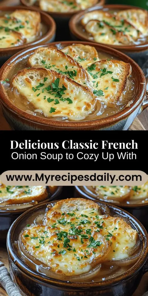Discover the irresistible charm of Classic French Onion Soup with this simple and flavorful recipe. Experience the rich, comforting layers of caramelized onions simmered in a savory broth, topped with crusty French baguette and melted Gruyère cheese for that perfect gooey finish. This beloved dish not only warms you from the inside out but also brings a touch of French bistro ambiance to your home dining experience. Perfect for cozy evenings, this soup is a delightful way to celebrate culinary tradition with loved ones. Enjoy the art of cooking this classic dish and indulge in every delicious spoonful.