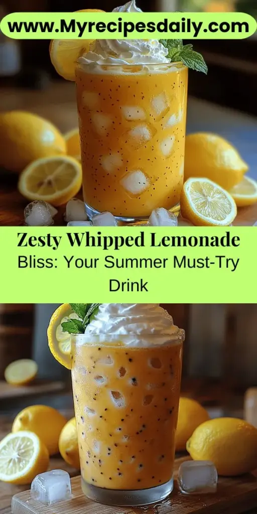 Looking for the perfect summer refreshment? Try Zesty Whipped Lemonade Bliss, a delightful twist on classic lemonade that combines tangy lemon juice with a rich, whipped cream topping. This refreshing drink is easy to make and requires just a few simple ingredients. Ideal for summer gatherings, it offers a delicious balance of sweetness and creaminess. Elevate your drink game this season with this indulgent and visually appealing beverage. Perfect for any occasion!